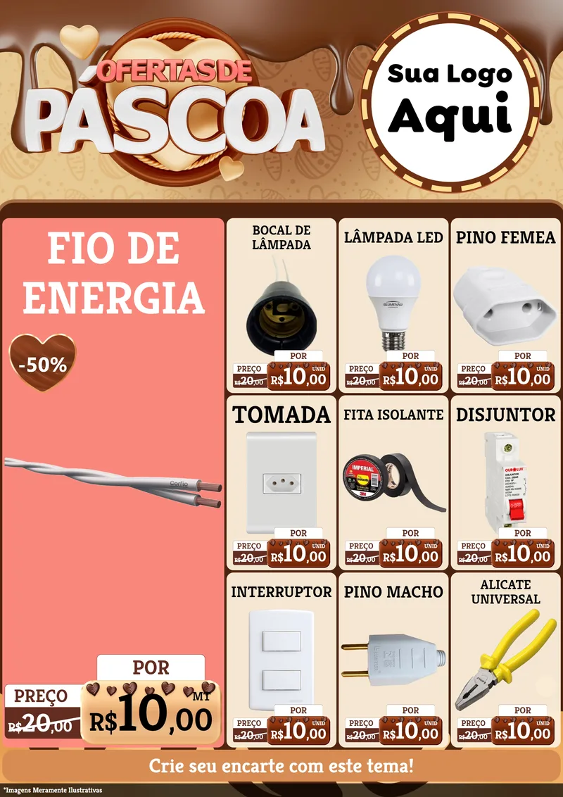 Modelo de Encarte para Encarte A4 Vertical com o tema Ofertas de Páscoa para Materiais Elétricos