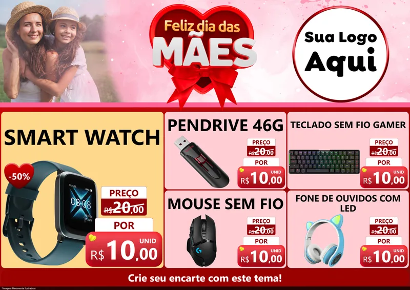 Modelo de Encarte para Encarte A4 Horizontal com o tema Feliz Dia Das Mães para Informática
