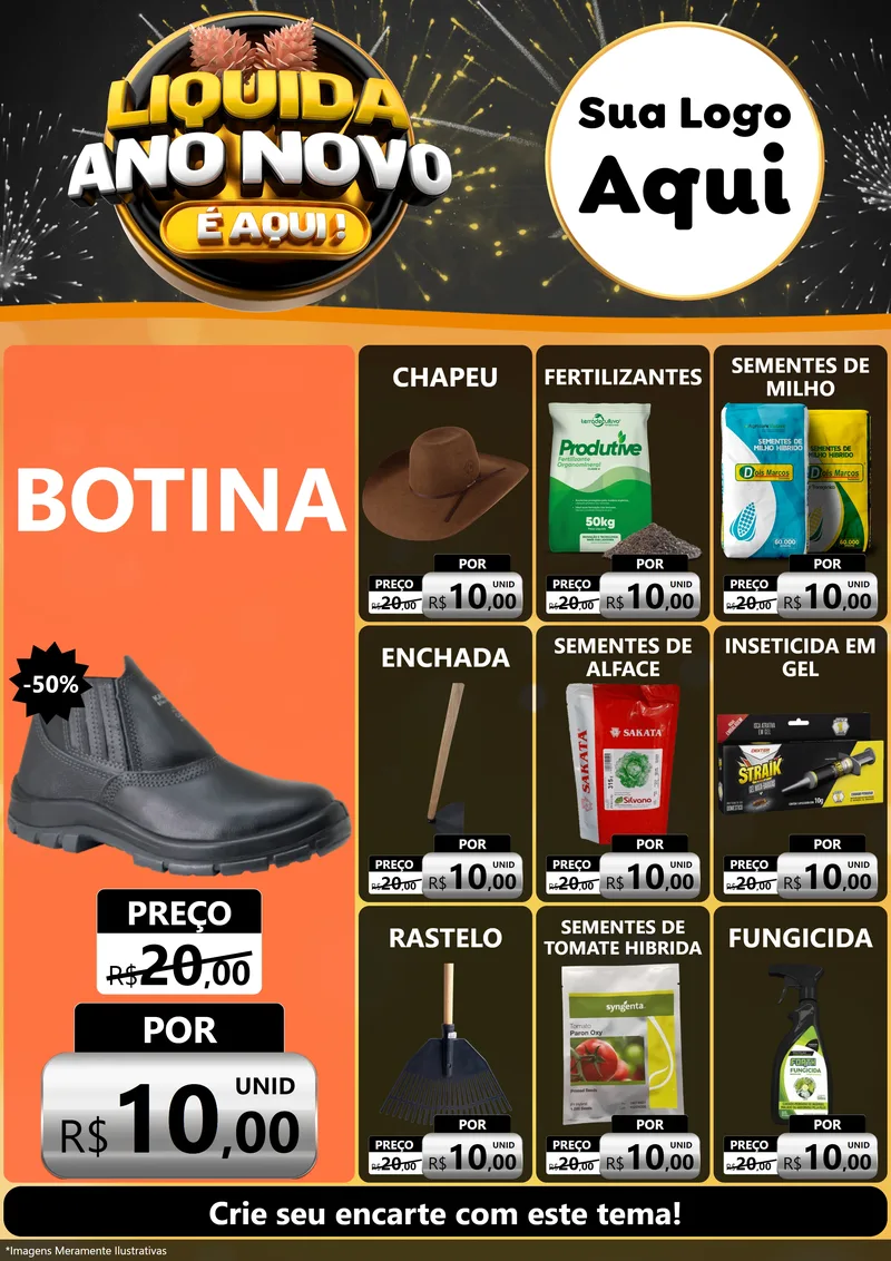 Modelo de Encarte para Encarte A4 Vertical com o tema Liquida Ano Novo É Aqui! para Agropecuária