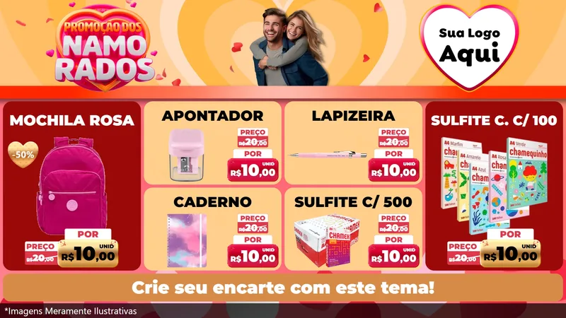 Modelo de TV para TV Horizontal com o tema Promoção dos Namorados para Papelaria