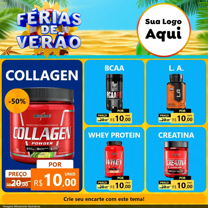 Modelo de Rede Social para Feed Facebook com o tema Férias de Verão para Suplementos alimentares