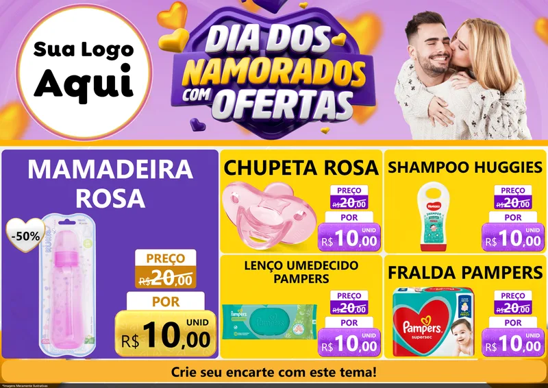 Modelo de Encarte para Encarte A4 Horizontal com o tema Dia Dos Namorados Com Ofertas para Bebês