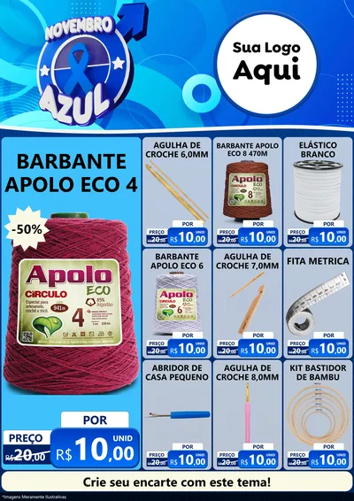 Modelo de Encarte para Encarte A4 Vertical com o tema Novembro Azul para Armarinho e Aviamentos