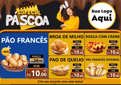 Modelo de Encarte para Encarte A4 Horizontal com o tema Especial Páscoa para Padaria