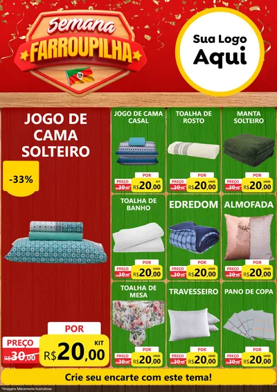 Modelo de Encarte para Encarte A4 Vertical com o tema Semana Farroupilha para Cama, Mesa e Banho