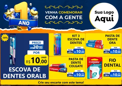 Modelo de Encarte para Encarte A4 Horizontal com o tema Um Ano de Aniversário para Higiene Pessoal