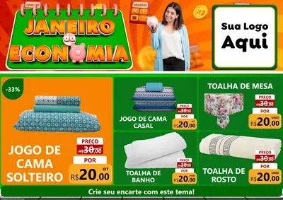 Modelo de Encarte para Encarte A4 Horizontal com o tema Janeiro da Economia para Cama, Mesa e Banho