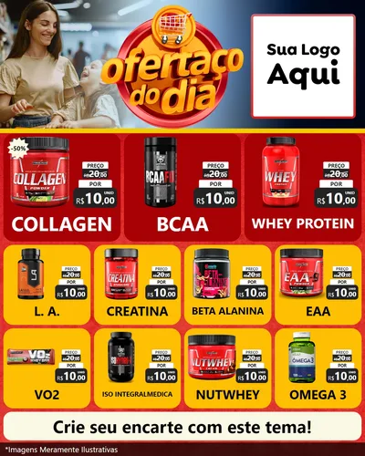 Modelo de Rede Social para Feed Instagram com o tema Ofertaço Do Dia para Suplementos alimentares