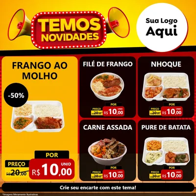 Modelo de Rede Social para Feed Facebook com o tema Temos Novidades para Restaurante