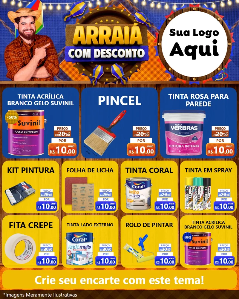 Modelo de Rede Social para Feed Instagram com o tema Arraiá Com Desconto para Tintas e Ferramentas