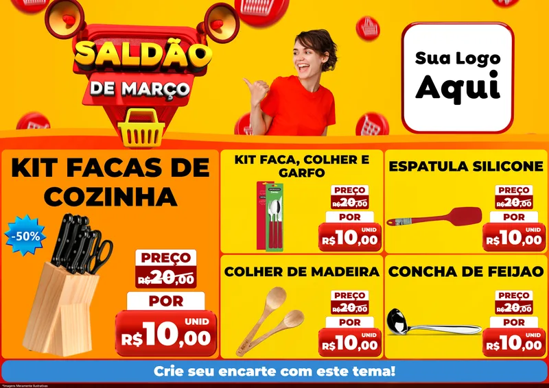 Modelo de Encarte para Encarte A4 Horizontal com o tema Saldão de Março para Utilidades Domésticas