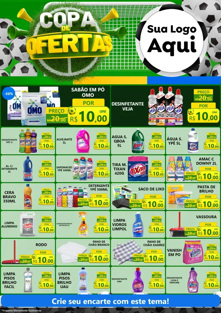Modelo de Encarte para Encarte A4 Vertical com o tema Copa De Ofertas para Produtos de Limpeza