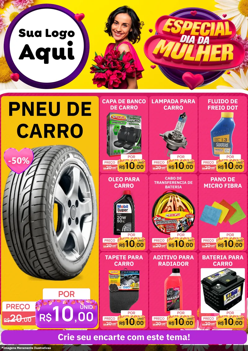 Modelo de Encarte para Encarte A4 Vertical com o tema Especial Dia da Mulher para Auto peças