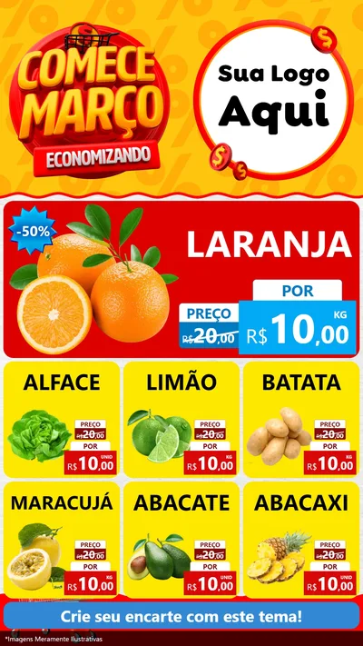 Modelo de Rede Social para Stories com o tema Comece Março Economizando para Hortifrúti
