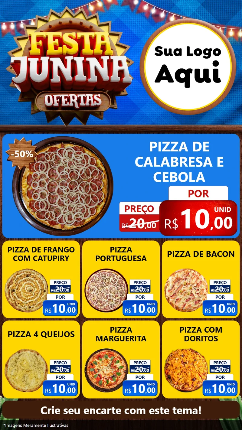 Modelo de Rede Social para Stories com o tema Festa Junina Ofertas para Pizzaria