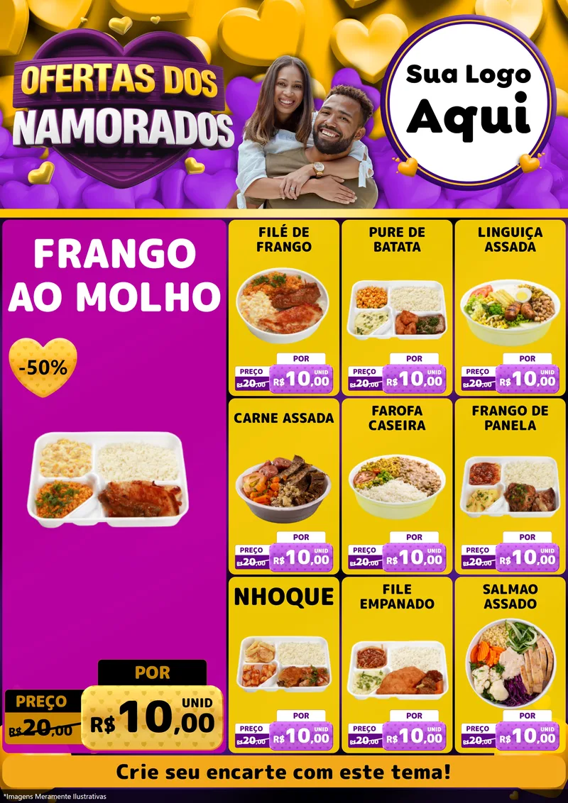 Modelo de Encarte para Encarte A4 Vertical com o tema Oferta Dos Namorados para Restaurante