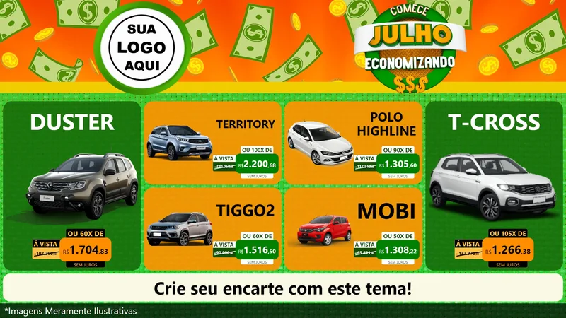 Modelo de TV para TV Horizontal com o tema Comece Julho Economizando para Concessionaria de Carros