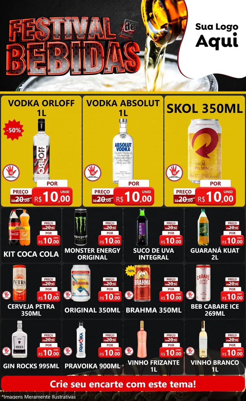 Modelo de Encarte para Encarte Grande com o tema Festival de Bebidas para Distribuidora de bebidas