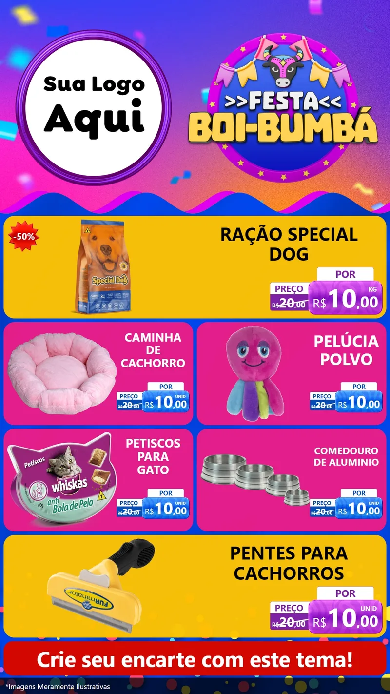 Modelo de TV para TV Vertical com o tema Festa Boi-Bumbá para Pet Shop