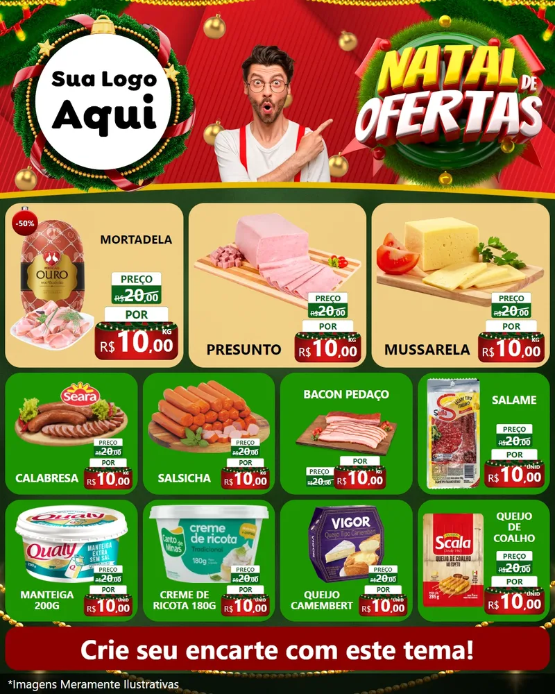 Modelo de Rede Social para Feed Instagram com o tema Natal de Ofertas para Frios e Laticínios
