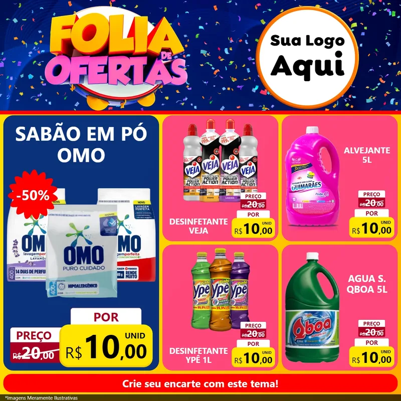 Modelo de Rede Social para Feed Facebook com o tema Folia de Ofertas para Produtos de Limpeza
