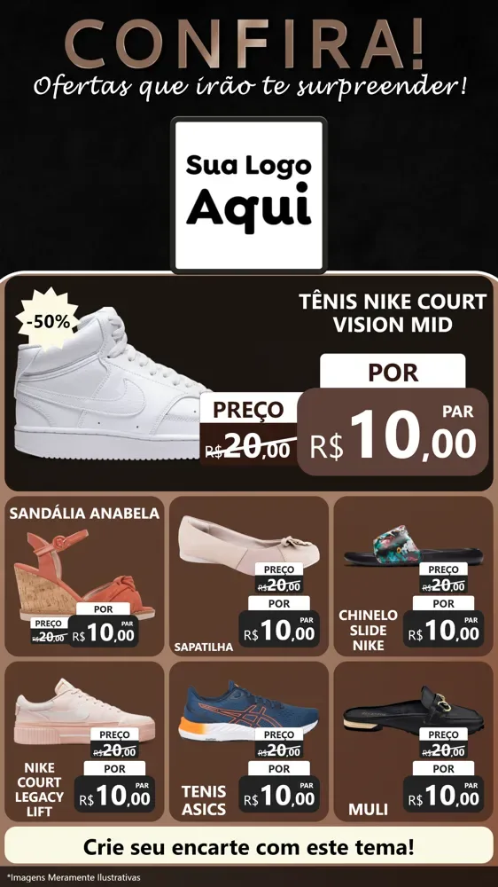 Modelo de Rede Social para Stories com o tema Confira! Ofertas que irão te surpreender! para Calçados