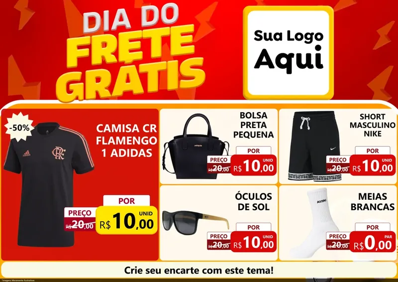 Modelo de Encarte para Encarte A4 Horizontal com o tema Dia do Frete Grátis para Roupas e acessórios