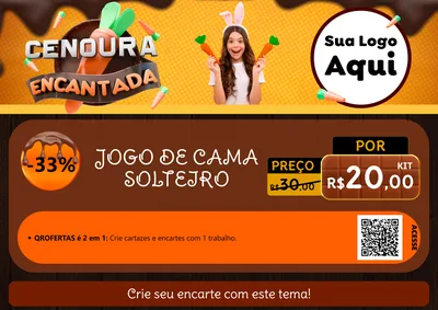 Modelo de Cartaz para Cartaz A4 Horizontal com o tema Cenoura Encantada - Páscoa para Cama, Mesa e Banho