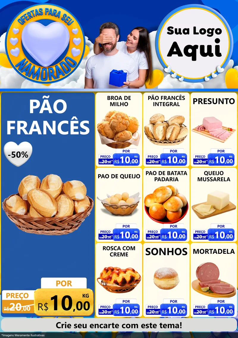 Modelo de Encarte para Encarte A4 Vertical com o tema Ofertas Para Seu Namorado para Padaria