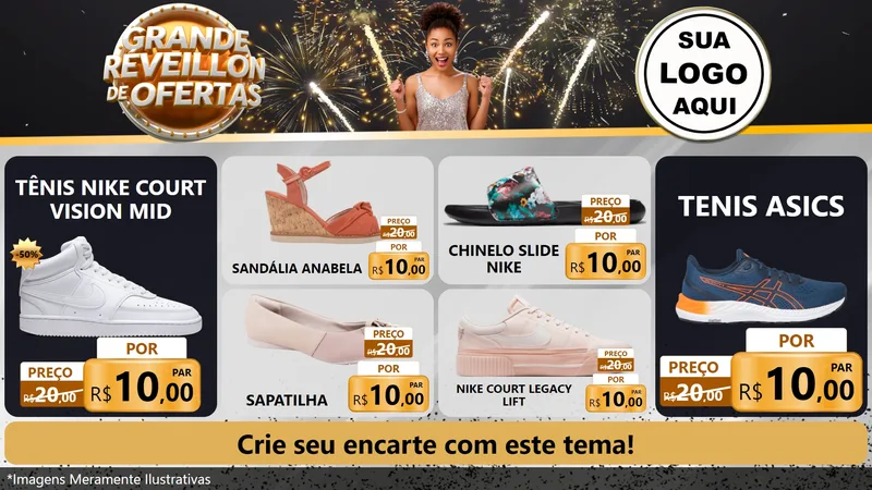 Modelo de TV para TV Horizontal com o tema Grande Réveillon de Ofertas para Calçados