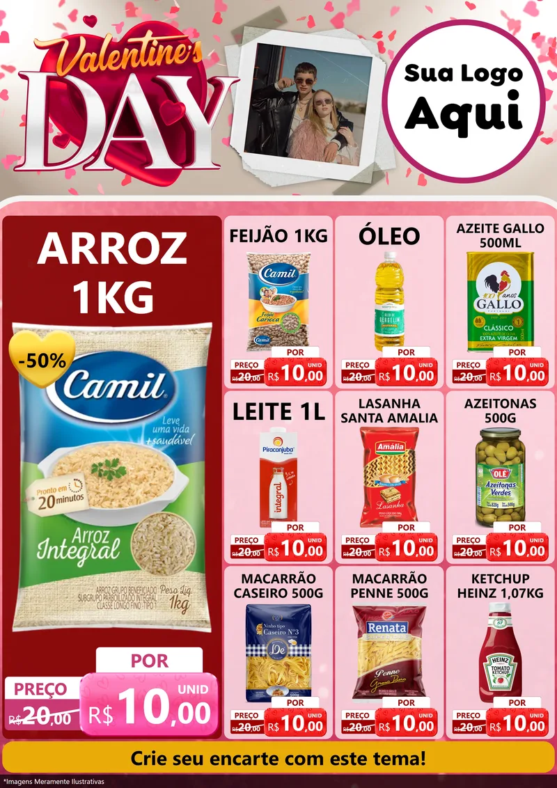 Modelo de Encarte para Encarte A4 Vertical com o tema Valentine's Day para Supermercado