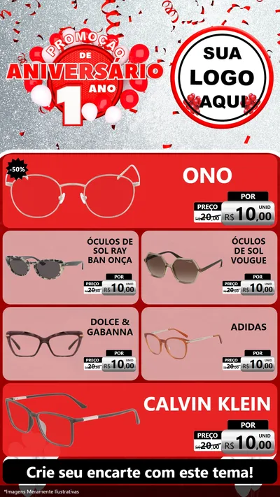 Modelo de TV para TV Vertical com o tema Promoção de Aniversário - 1 Ano para Óticas