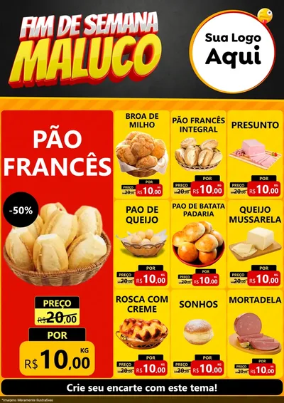 Modelo de Encarte para Encarte A4 Vertical com o tema Final de Semana Maluco para Padaria