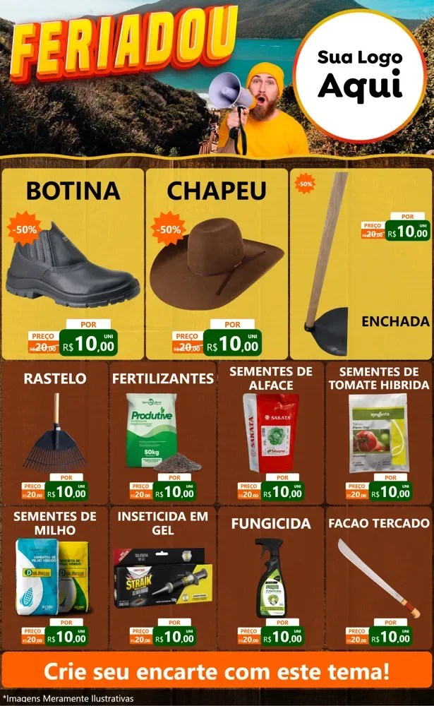 Modelo de Encarte para Encarte Grande com o tema Feriadou para Agropecuária