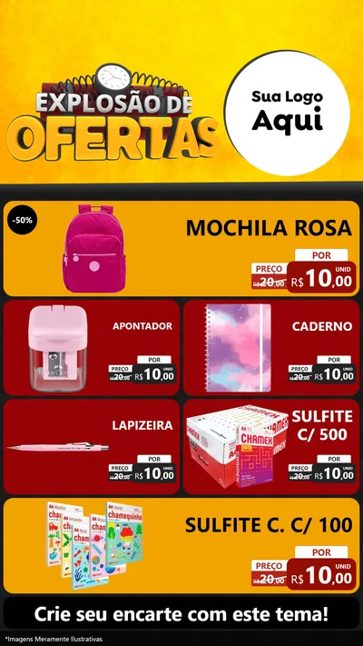 Modelo de TV para TV Vertical com o tema Explosão de Ofertas para Papelaria