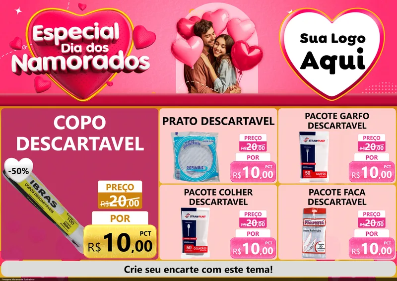 Modelo de Encarte para Encarte A4 Horizontal com o tema Especial Dia dos Namorados para Embalagens