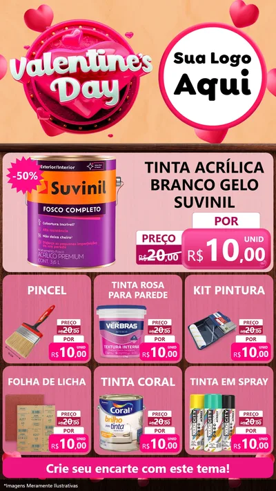Modelo de Rede Social para Stories com o tema Valentine's Day para Tintas e Ferramentas