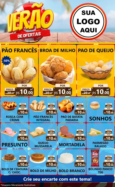 Modelo de Encarte para Encarte Grande com o tema Verão de Ofertas para Padaria