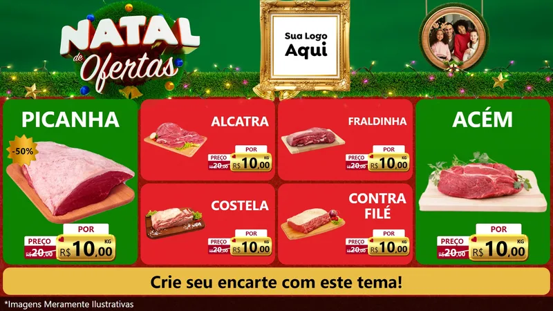 Modelo de TV para TV Horizontal com o tema Natal de Ofertas para Açougue