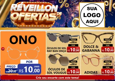 Modelo de Encarte para Encarte A4 Horizontal com o tema Réveillon de Ofertas para Óticas