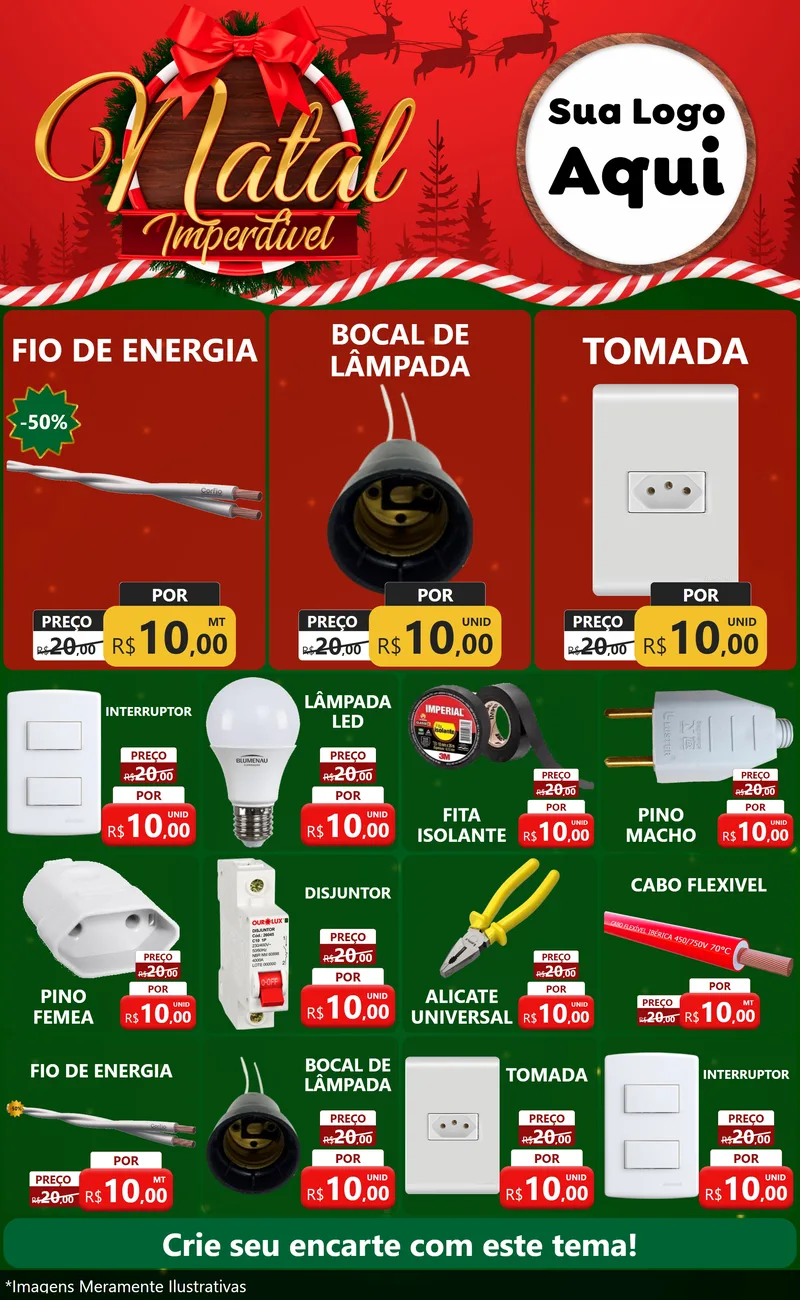 Modelo de Encarte para Encarte Grande com o tema Natal Imperdível para Materiais Elétricos