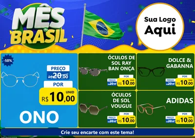 Modelo de Encarte para Encarte A4 Horizontal com o tema Mês do Brasil para Óticas