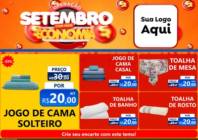 Modelo de Encarte para Encarte A4 Horizontal com o tema Operação Setembro Com Muita Economia para Cama, Mesa e Banho
