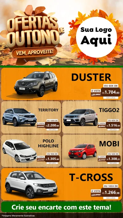 Modelo de TV para TV Vertical com o tema Ofertas de Outono - Vem, Aproveite! para Concessionaria de Carros