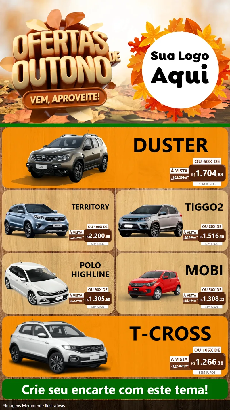Modelo de TV para TV Vertical com o tema Ofertas de Outono - Vem, Aproveite! para Concessionaria de Carros