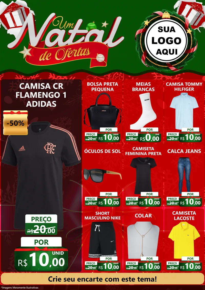 Modelo de Encarte para Encarte A4 Vertical com o tema Um Natal de Ofertas para Roupas e acessórios