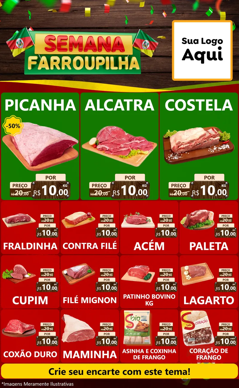 Modelo de Encarte para Encarte Grande com o tema Semana Farroupilha para Açougue