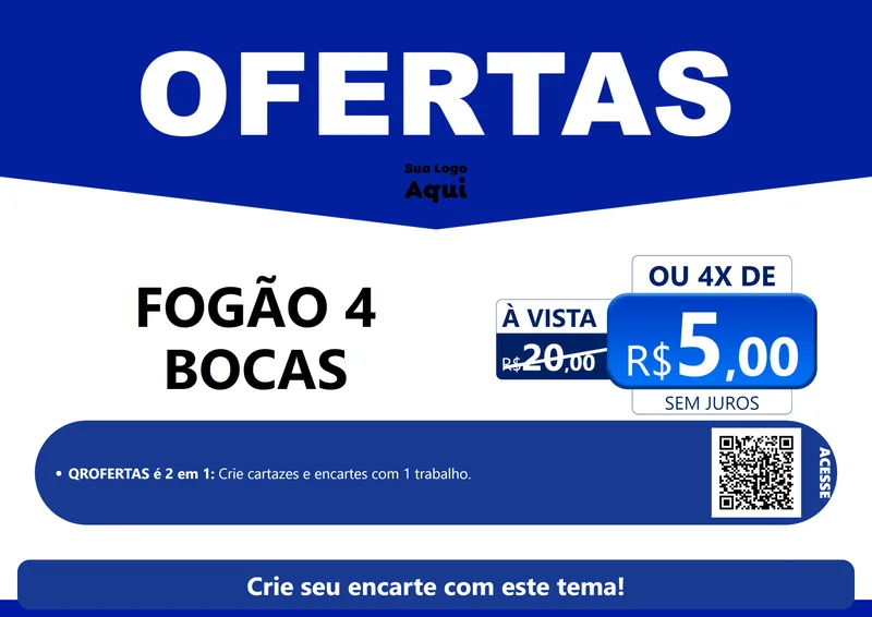 Modelo de Cartaz para Cartaz A4 Horizontal com o tema Ofertas Azul Cartaz para Móveis e Eletro