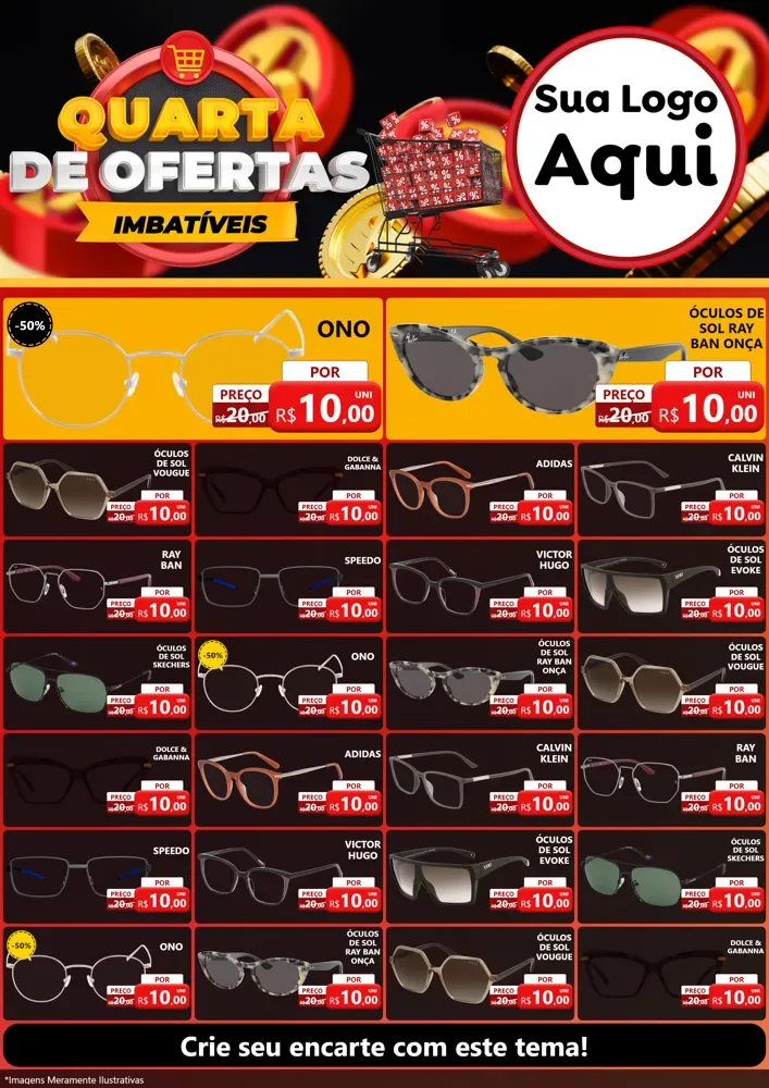 Modelo de Encarte para Encarte A4 Vertical com o tema Quarta de Ofertas Imbatíveis para Óticas
