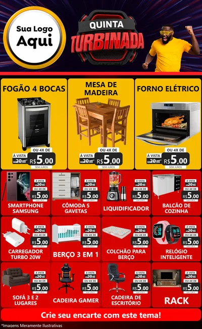 Modelo de Encarte para Encarte Grande com o tema Quinta Turbinada para Móveis e Eletro